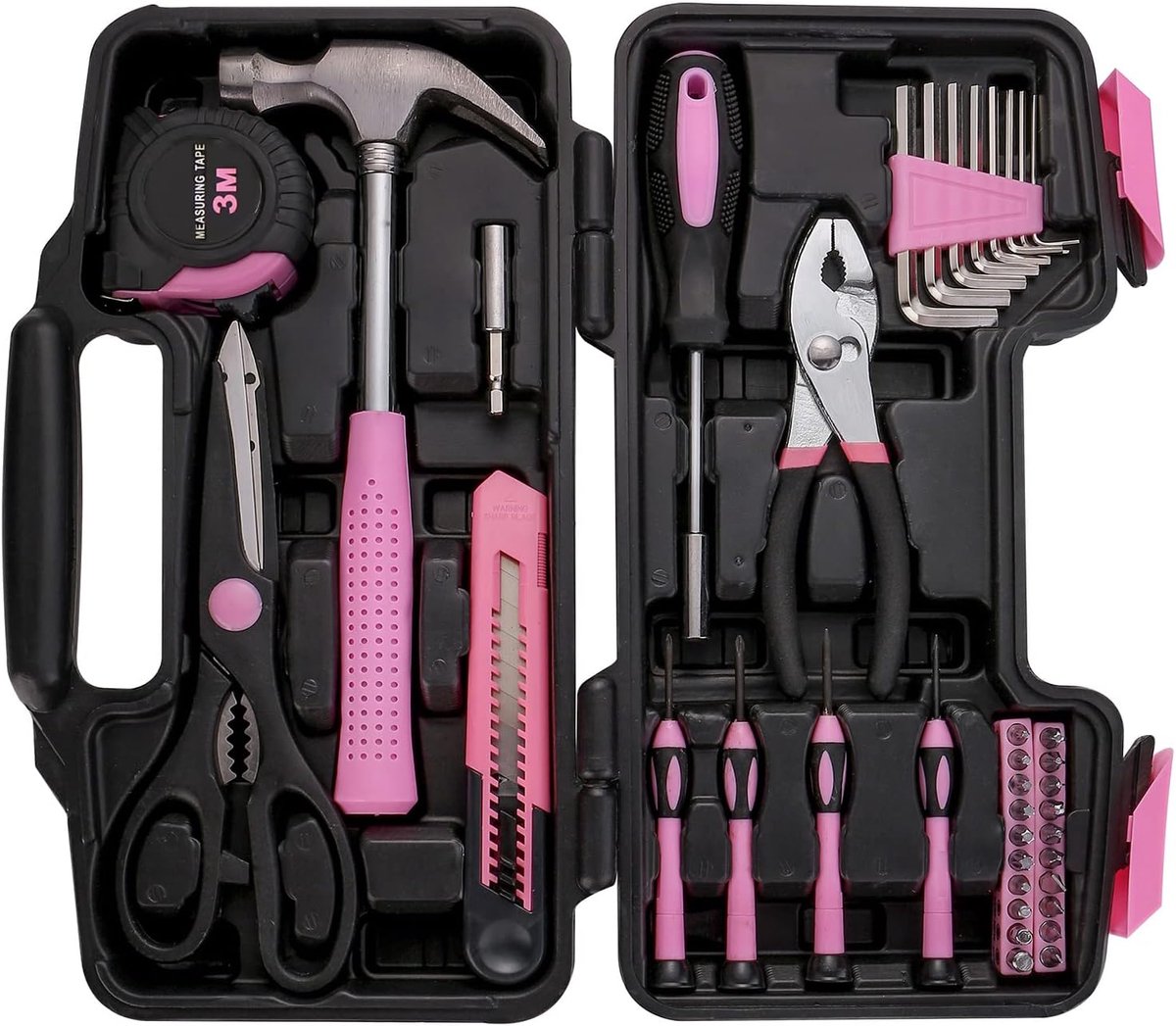 39-delige universele basisgereedschapsset voor huishoudelijk gebruik in roze voor vrouwen - kleine gereedschapsset met gereedschapskist, ideaal voor thuis, in de garage, op kantoor en in studentenhuizen — cadeau in Gereedschap - foto 3