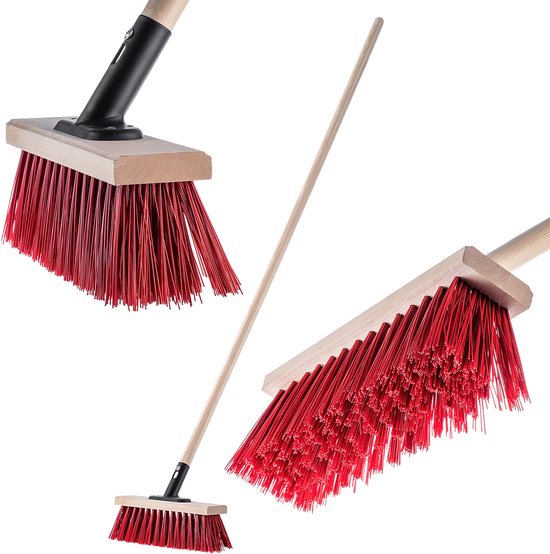 KADAX Straatbezem met lange steel van hout en nylon, veegbezem met metalen steelhouder, brede industriële bezem, comfortabele zaalbezem, zand, verschillende maten (80 cm