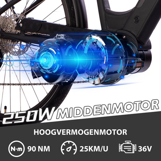 SAXXX Elektrische Fiets PREMIUM SPORT TRAPEZ - 522Wh Verwijderbare Accu - 100 km Actieradius - Middenmotor 250W - Shimano Deore 10-speed - 28 Inch Wielen - Hydraulische Schijfremmen - Aluminium Frame - Elektrische Stadsfiets - Zwart van Saxxx — afbeelding 2