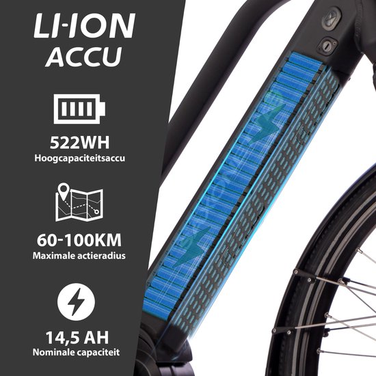 SAXXX Elektrische Fiets PREMIUM SPORT TRAPEZ - 522Wh Verwijderbare Accu - 100 km Actieradius - Middenmotor 250W - Shimano Deore 10-speed - 28 Inch Wielen - Hydraulische Schijfremmen - Aluminium Frame - Elektrische Stadsfiets - Zwart van Saxxx — afbeelding 3