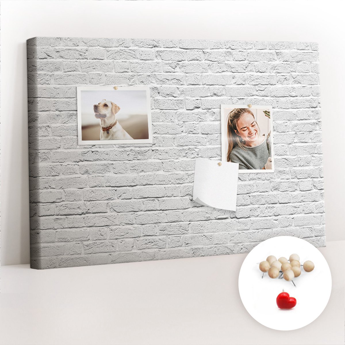 Tulup Prikbord - Bakstenen muur Kurk Prikbord - 60 cm x 40 cm - Wit Prikbord - Houten Pinnen - Kurkbord - Kurk Prikbord Bureau - Prikbord Van Kurk - Design Prikbord Kurk - Kurkbord Wanddecoratie