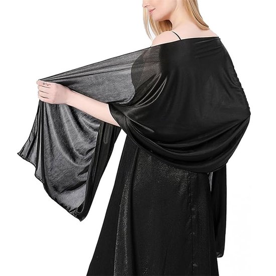 Damessjaal - omslagdoek - 200*70 cm - zacht en huidvriendelijk - zijdeglans - dunne wikkel - modieuze sjaal - halsdoek - polyester zijde - zwart - cadeau - elegant - 1 stuk