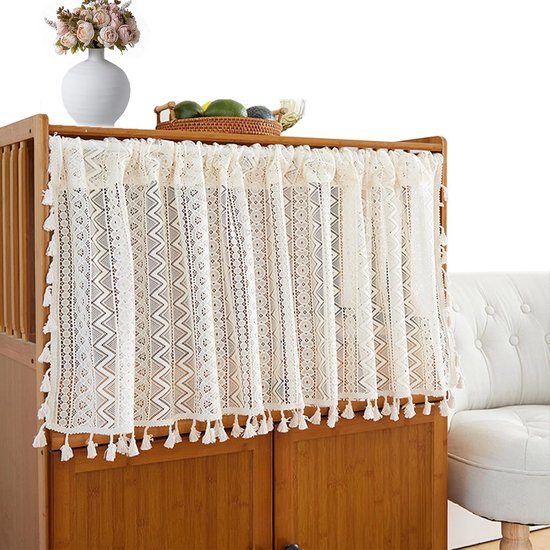 Vintage Gehaakte Katoenen Kant Deur Gordijn Voor Raam Tuin Scheidingskast Keuken Cafe Semi Sheer Blinds 1 Stuk