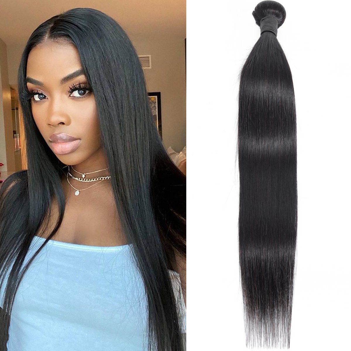 SassyGoods Braziliaanse Bone Straight Weave – 20 Inch / 50 cm – 100% Human Hair – Remy Hair Bundel – Echt Steil Haar – Real Hair Extensions - 1B Zwart