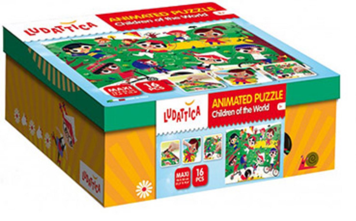 Ludattica Puzzel Kinderen van de Wereld – 70 x 50 cm – 16 Stuks – Inclusief Stickervel met Wiebeloogjes – 3+ Jaar
