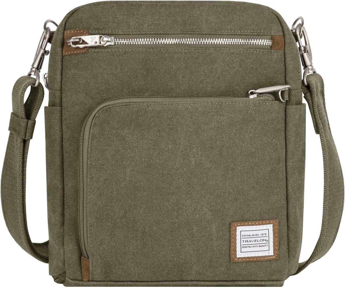 Travelon Heritage Anti-diefstal Tour Bag – Sage – Ruime schoudertas met RFID, snijbestendige panelen en lock-down strap