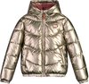 Gouden glanzende pufferjas met capuchon en opgestikte 'mood street' patch.