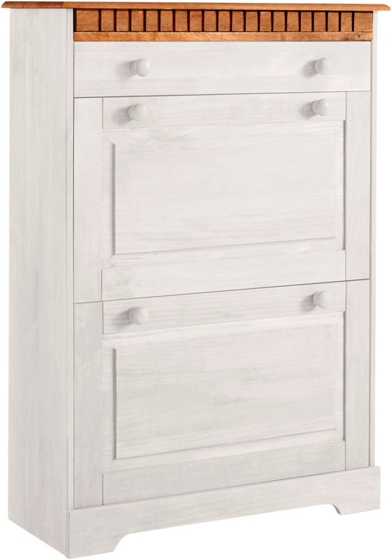 FSR89-SCH Schoenenkast 2 kleppen Entreekast Schoenenopbergdoos met grote lade Zwart- 80x25x108 cm