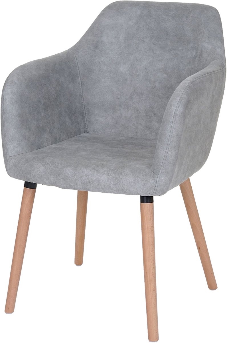 MCW Eetkamerstoel Malmö T381, stoel keukenstoel, retro jaren 50 design ~ textiel, vintage betongrijs, lichte poten