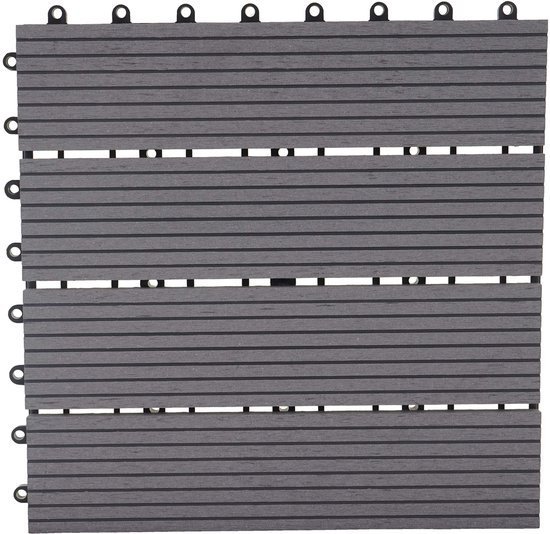 WPC vloertegel Rhone, houtlook balkon/terras, 11x elk 30x30cm = 1m² ~ Premium, grijs lineair