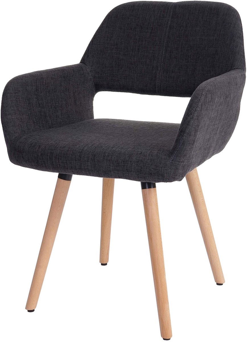 MCW Eetkamerstoel MCW-A50 II, keukenstoel, retro jaren 50 ontwerp ~ textiel, donkergrijs, lichte poten