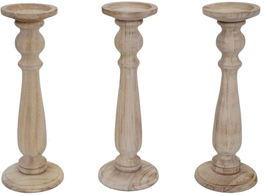 Set de 3 bougeoirs T360, bougeoir, look shabby vintage hauteur 35cm ~ marron naturel