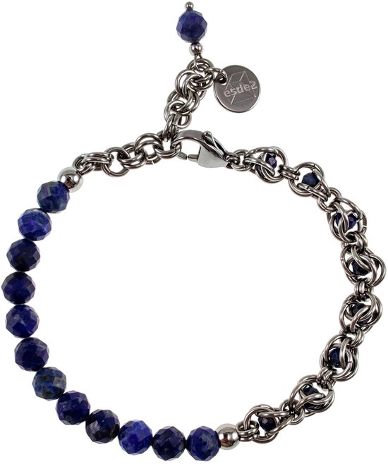 10:10 Jewels Armband voor dames en heren, met 0,6 cm natuurlijke rodonietstenen, voor dames en heren, met diamantkralen, roestvrij staal, zeer resistent, Made in Italy, 21 cm, Steen Roestvrij staal