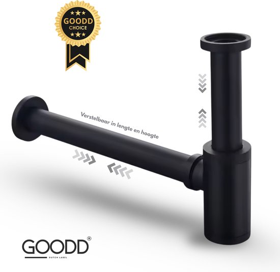 GOODD® - Siphon - Bonde - Zwart - Bonde design - Bonde de lavabo - Bonde de fontaine - Bonde de Luxe - Siphon à tasse - Réglable - Zwart