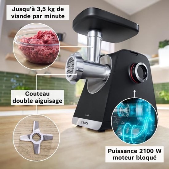 BOSCH Serie 6 MFWS660B Vleesmolen - 500 W - 3 Hakborden - Zwart — afbeelding 4