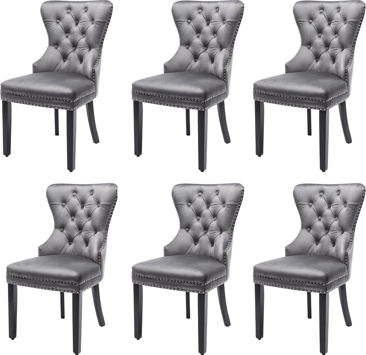 Fluwelen eetkamerstoel set met eiken poten - chroom knocker en spijkerkop trim - slaapkame