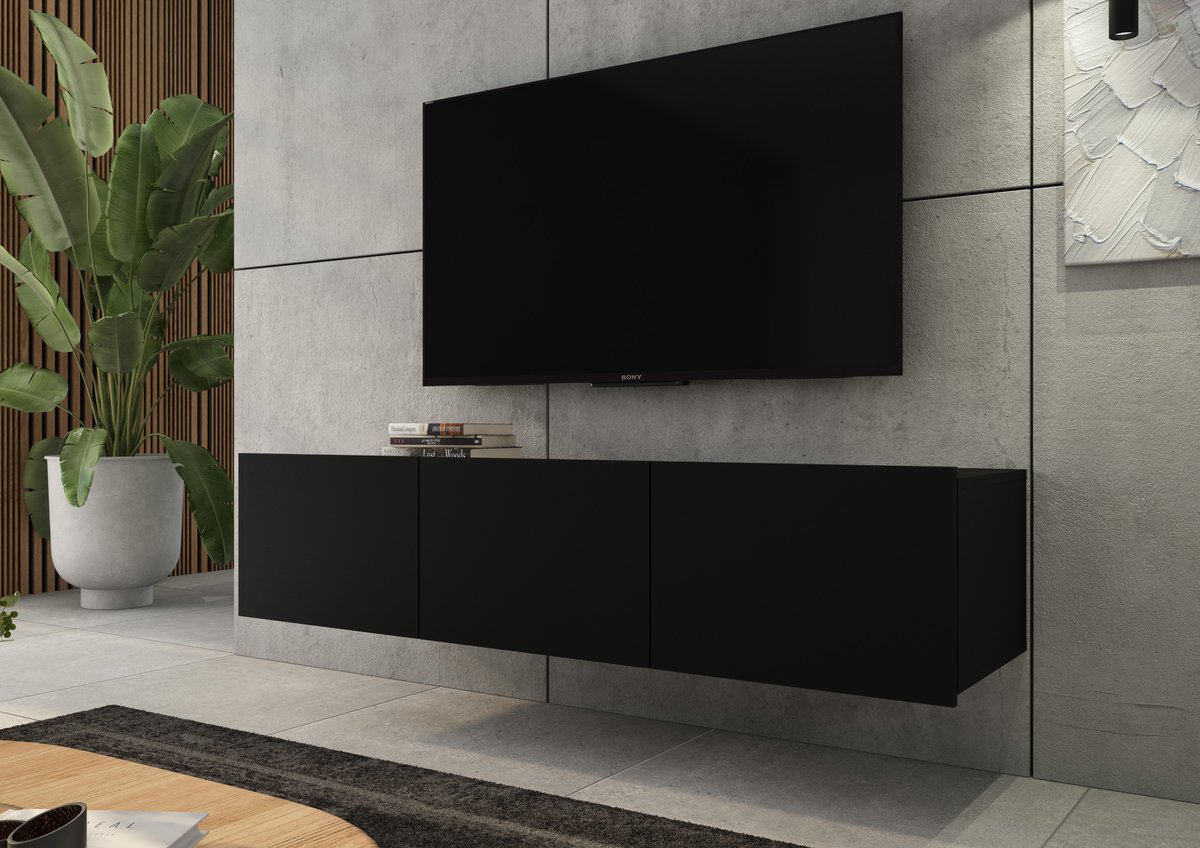 Promeubels - Tv meubel Cosenza - Zwart mat - 150cm - Tv kast - Hangend of staand