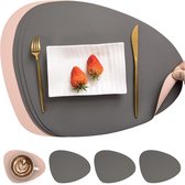 Napperons de table aspect cuir - Sets de table et dessous de verre en cuir - Sous- Sous-verres hydrofuges - 4 pièces - 36,5 x 45 cm - Grijs/Rose (couleur recto verso)
