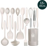 LK Home Ustensiles de Cuisine en Siliconen crème/kaki 15 Pièces - Ustensiles de Cuisine - Batterie de cuisine - Accessoires de Cuisine - Spatule en Siliconen