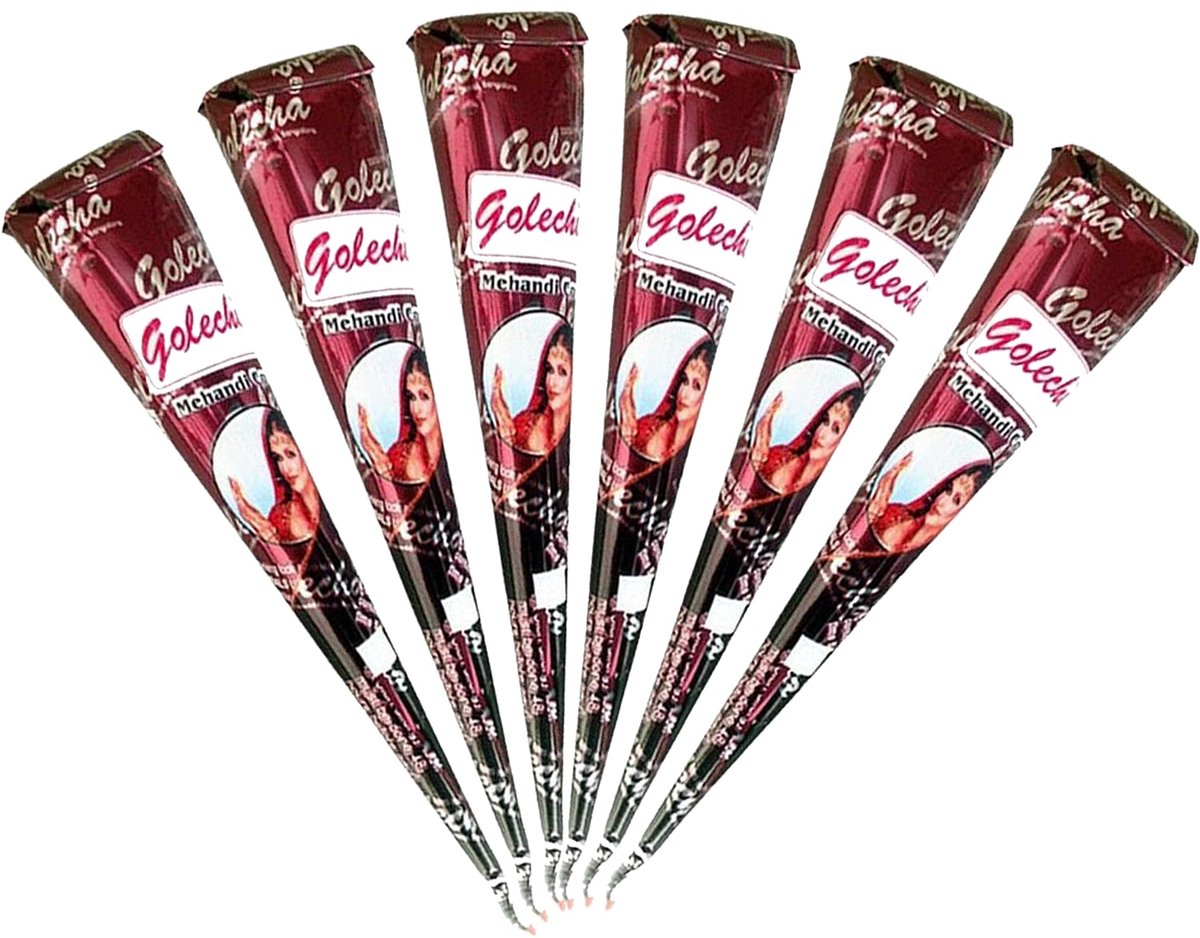 Golecha Natuurlijke Tijdelijke Tatoeages 3 x 25g - Roodbruin PPD-vrij Huidvriendelijk, Halal-gecertificeerd, Langdurige Kleur Herbruikbaar | 100% Natuurlijk voor Bruiloften, Festivals met Kajal Sticker