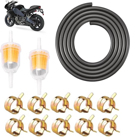 Moto, tuyau de carburant de 2 mètres, 2 filtres à carburant et 10 colliers de serrage.