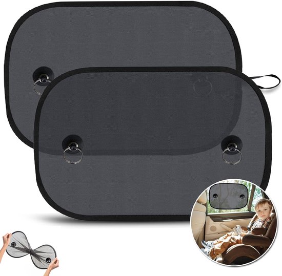Zonnescherm Auto Baby - 2 Stuks - Zonnescherm Auto 50x30cm - Zonwering Auto - Zonwering Raam - Auto Zonnescherm - Zonnescherm Auto Zijruit - Uv Protectie Voor Baby En Kind - Zonwering Zijruiten - Met Zuignappen En Opbergtas - Zelfklevend - Zwart