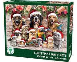 Kerstpuzzel 1000 Stukjes - Mr. Broccoli Puzzel Kerstmis Volwassenen - Christmas Hats Pets - Dieren met Kerstmuts - FSC® - 68 x 48 cm - Legpuzzel Kerst