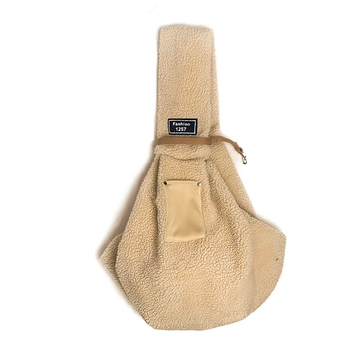 Dutchers® Teddy Draagtas voor Honden & Katten – Schoudertas van Zachte Teddy Stof - Huisdier Transport – Inclusief Veiligheidsclip & Telefoonvak – Handsfree Huisdierentas voor Kleine Honden & Katten – Beige – ca. 4,7 kg Draaggewicht