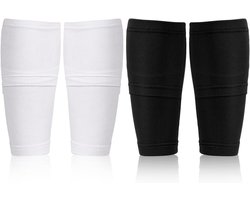 Allecto Plus - Scheenbeschermer Sokken voor Voetbal - Ademend en Beschermend - Met Zakken - Zwart en Wit - Voor Kinderen, Jeugd, Volwassenen - Hardlopen Beginners - 2 paar