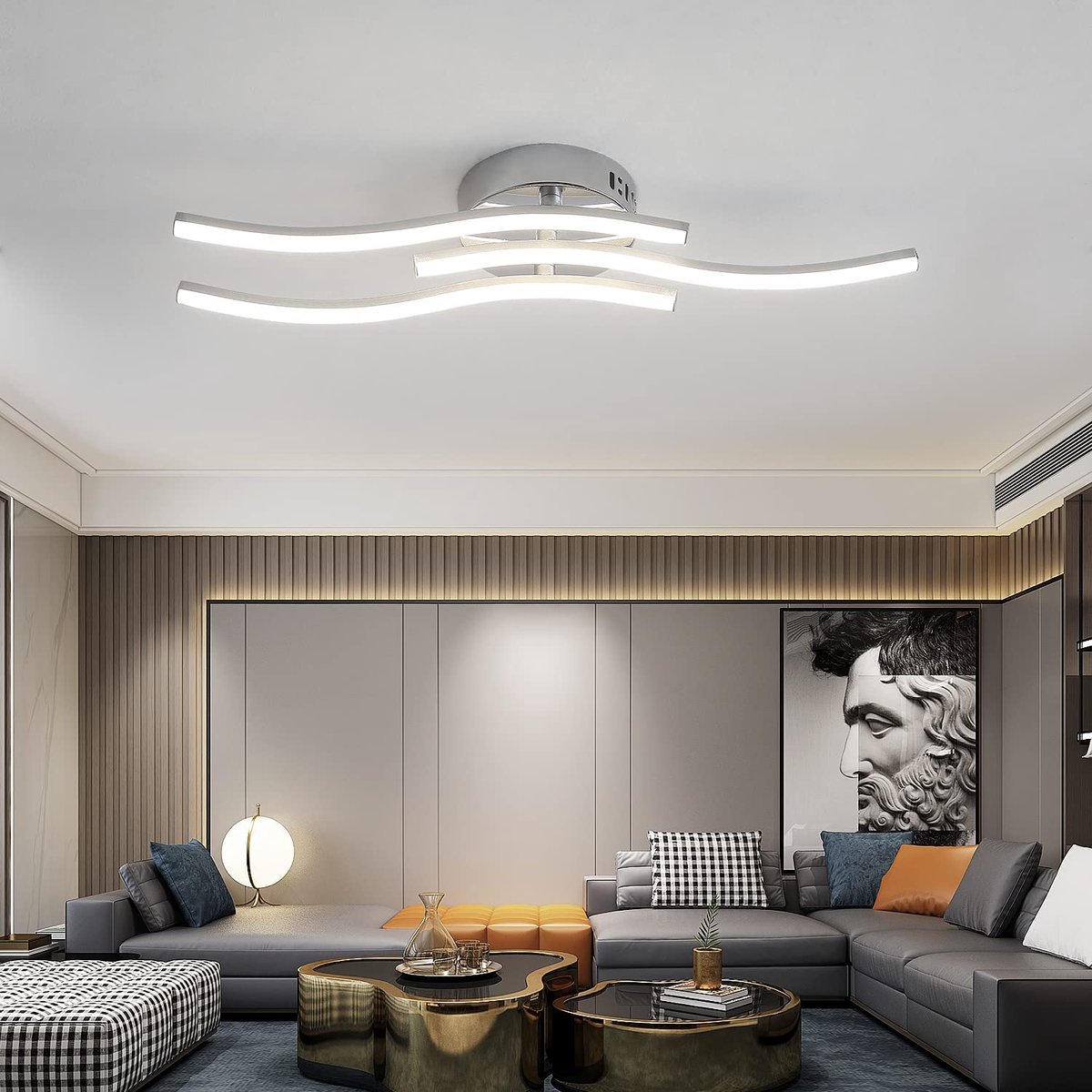 Woonkamer Lamp - Golvend Drie Hoofd Moderne LED-Plafondlamp - 18W - voor Binnen - Woonkamerlamp - Woonkamer Lamp Plafond - Plafondverlichting voor Woonkamer, Slaapkamer, Keuken thumbnail 3