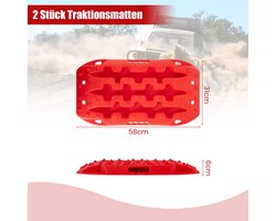 COSTWAY Starthulp, zandplaten, offroad, bandenladder voor zand/modder/sneeuw, 10T, recovery board, tractiemat voor terreinwagens, campers, personenauto's, vrachtwagens, rood, 58 x 31 x 6 cm, 2 stuks