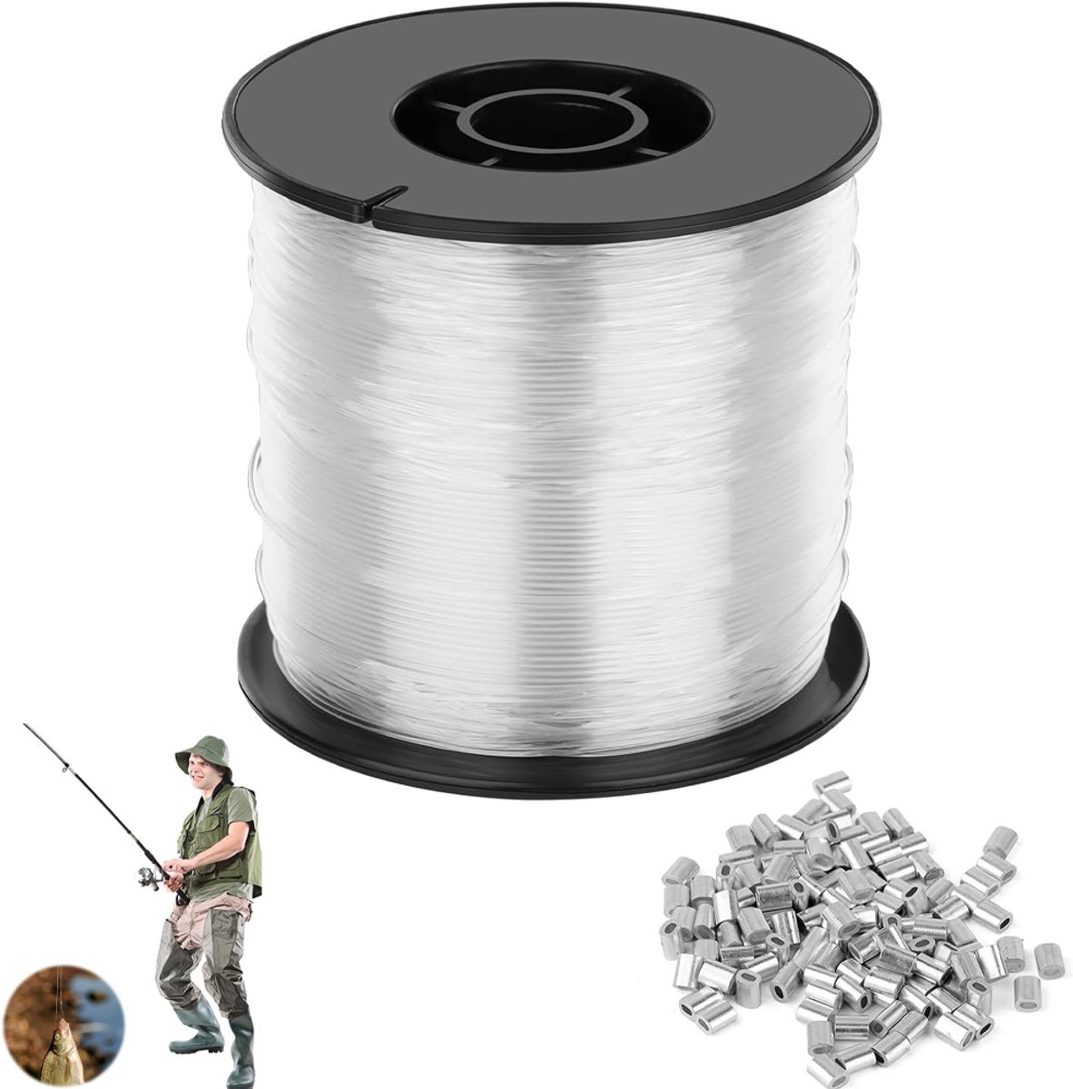 Visdraad - Vislijnen - Vislijn - Vis Draad - Nylon Draad - Vislijn helder - Sieraden draad - Nylon hobby binddraad - etalagedraad - Outdoor Accessoires - Met 120 Aluminium Krimp Mouwen - 0.8 mm x 200 meter - Voor Vissen, Ambachten, Sieraden