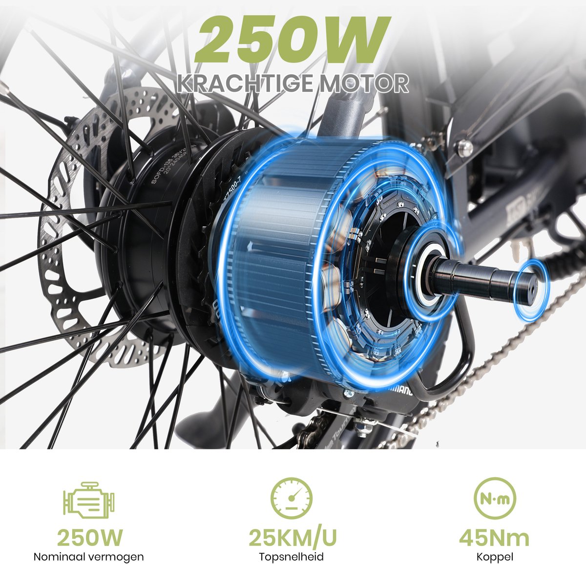 Elektrische Fiets JOBOBIKE Ace - Elektrische Vouwfiets - 360Wh Zitbuisaccu - 22kg Lichtgewicht - 20 inch Wielen - Shimano 7 Versnellingen - 250W Achterwielmotor - Kettenschakeling - met batterijlader - Bluetooth - LCD Display - Groen - afbeelding 3