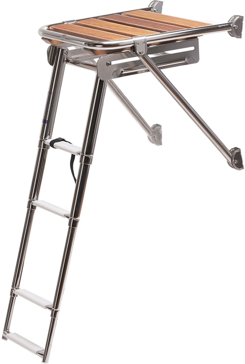 Titan Marine teak Zwemplateau met 3-treeds telescopische RVS Zwemtrap
