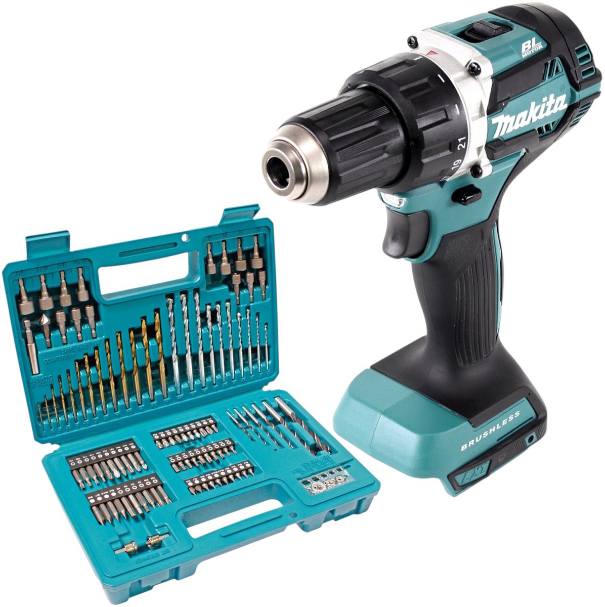Makita DDF 484 Z accuboormachine 18 V 54 Nm borstelloos + 102-delige bit- en boorset – zonder accu, zonder oplader