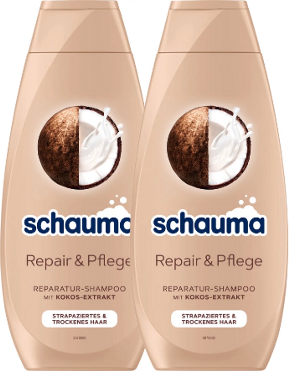 Schauma Shampoo Repair&Care - Multipack - Set van 2 | 2x 400ml - Met Kokosnootextract - Vegan Formule - Voor beschadigd en droog haar