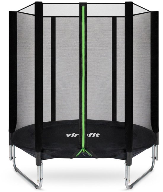 VirtuFit Trampoline met Veiligheidsnet - Zwart - 183 cm - Met Dubbelzijdige Rits - Met Trapje - Water- en UV-bestendig - Kinder Trampoline - Trampoline Rond met Net - Trampolines & Accessoires