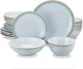Service de Vaisselle - Ensembles de service - Service de Vaisselle 4 Personnes - Relief vert clair - Porcelaine - Services de table 16 pièces - Assiette plate - Assiette à dessert - Kom - Bol à soupe