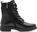 Zwarte leren veterlaars met ritssluiting, elastische inzet aan de achterkant en zilveren veterhaken.
