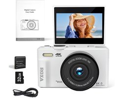 Roxa 4K Digitale Camera met WiFi – Vlogcamera met 48MP, Flip Screen, Autofocus en 32GB SD-kaart – Geschikt voor Vloggen, Video en Fotografie