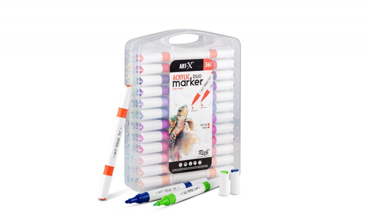 Rich Twinmarkers Acryl Markerset set van 36 – Dubbele Punt 1 mm & 6 mm – Sneldrogend, Waterbasis, Niet-giftig – Ideaal voor Tekeningen, DIY, Scrapbooking & Creatieve Projecten – 36 Kleuren