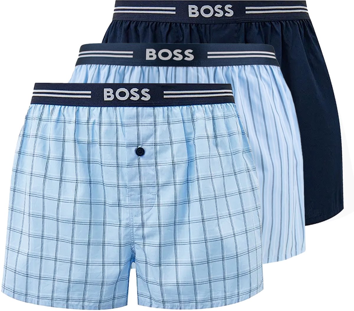 Hugo Boss heren BOSS 3P wijde boxershorts mix print blauw