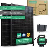 HAITAI SOLAR - Zonnepanelen met stekker - Zonnepanelen Compleet Pakket - Stekker Zonnepanelen - 2x Full-Black & Dubbelzijdig 425WP Zonnepanelen Set - Inclusief 800W Micro Omvormer met Montage set - Geschikt voor Balkon, Tuinhuis, Platdak en meer