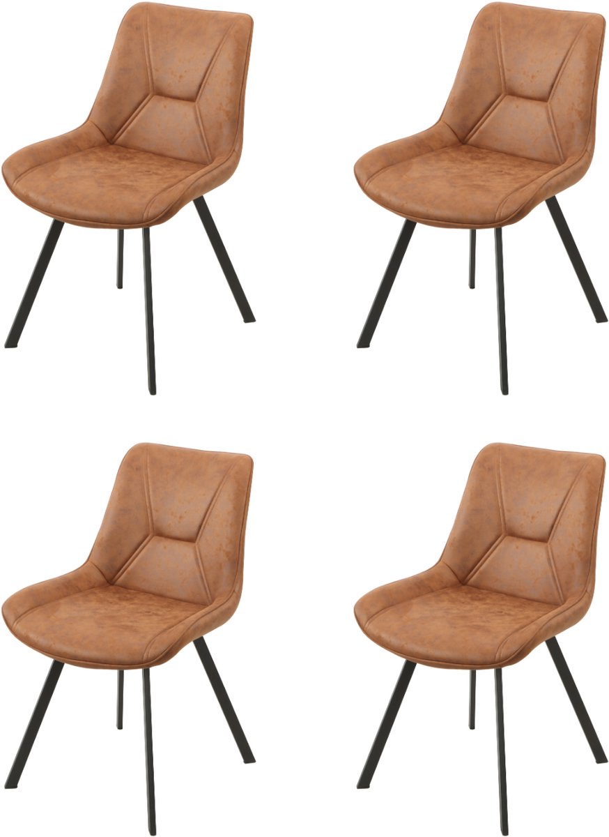 Miami Eetkamerstoel Set van 4 – Cognac – Industrieel – Comfortabele Kuipstoel –