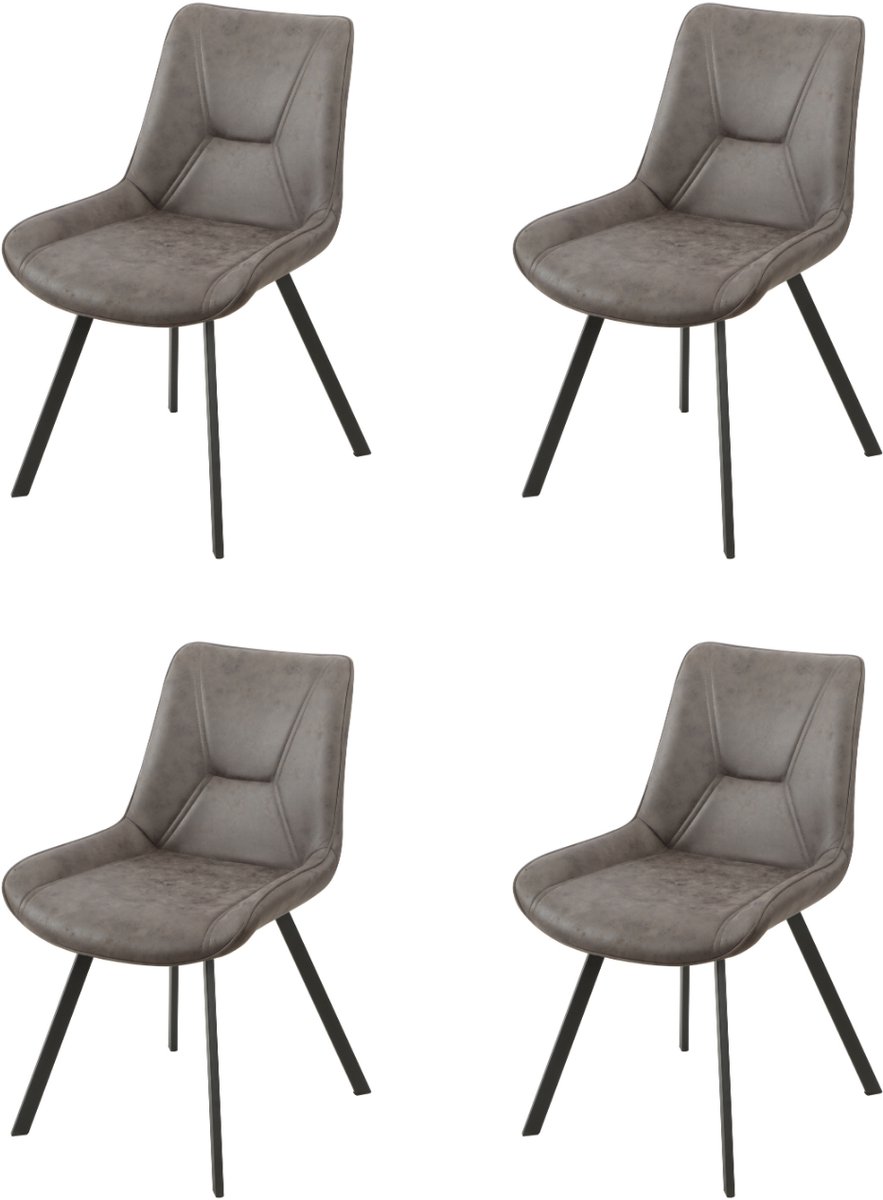 Miami Eetkamerstoel Set van 4 - Grijs- Microvezel bekleding - Industrieel Design -