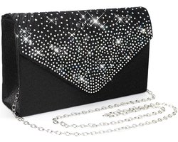 S&Dshopline® Avondtas voor dames, clutches, clutch glitter satijn, avondjurk, clutch bag met afneembare ketting, cross body bag, elegante kristallen diamant, avondtas voor bruiloft, galafeest