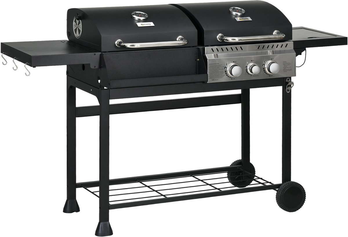 Outsunny - Gasbarbecue - RVS - 161L x 53B x 101H cm - Zwart