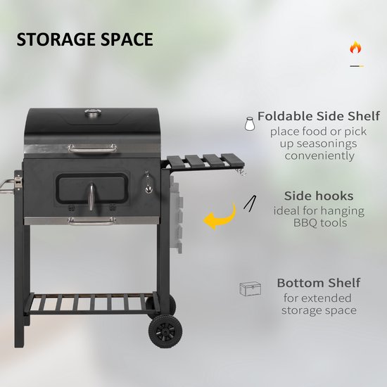 Outsunny - Houtskoolbarbecue - Metaal - 113L x 65B x 108H cm - Zwart van Merkloos — afbeelding 3