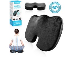 Allova® Stuitkussen Premium - Orthopedisch & Ergonomisch Suitkussen - Wigkussen - Auto - Zit Kussen - Zitkussens - Donut Ringkussen - Anti-slip bodem - Bureaustoel - Zwart