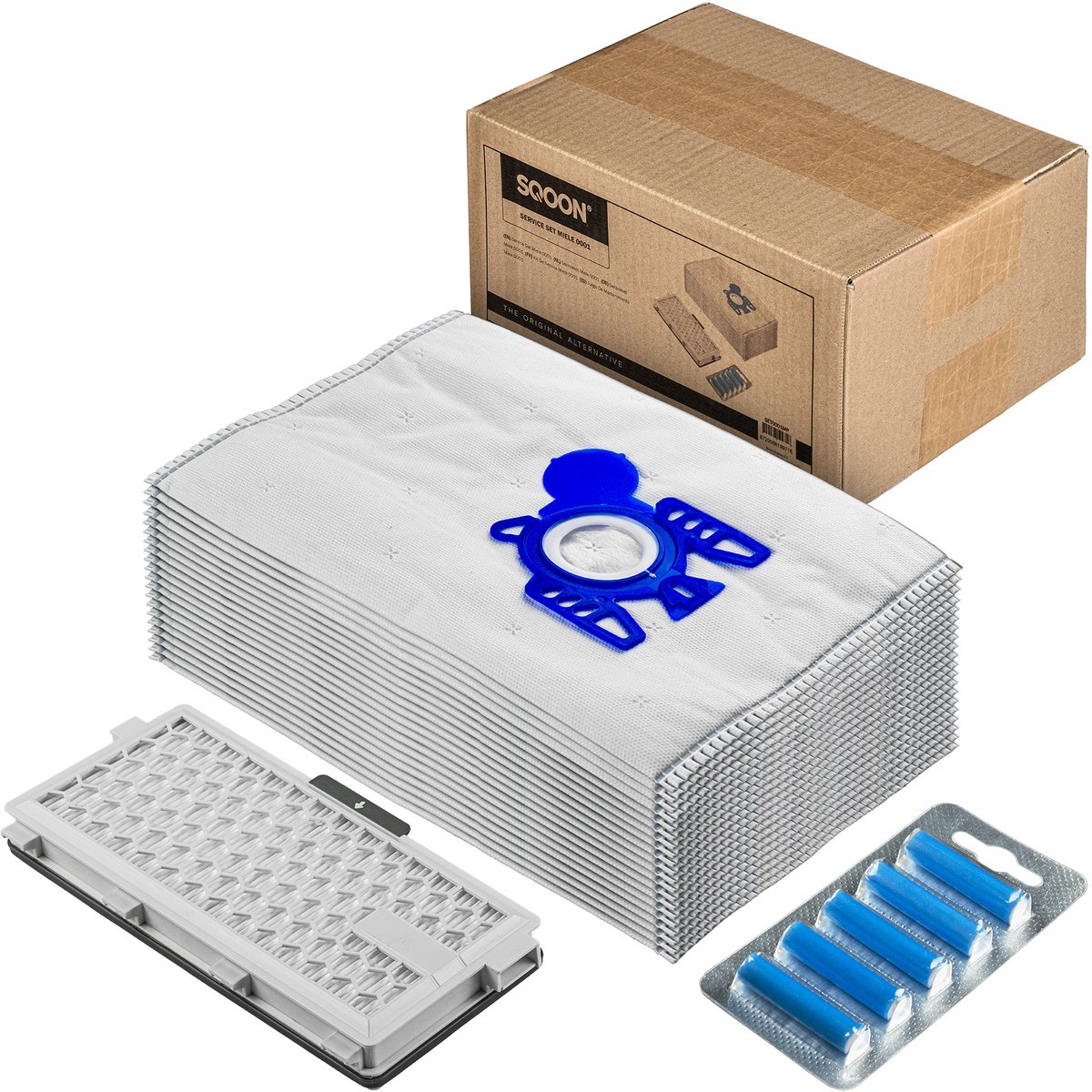 SQOON® 20x Stofzuigerzakken + 1x HEPA Filter + 5 Geursticks – Geschikt voor Miele Complete C1, C2, C3, Compact C1/C2 en S4 – Vervangt SF-HA50, 9917730